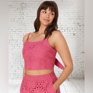 Andie Eyelet Crop Top | Rosette Pink XXXL & XL | NWT | Tie-Back + Feminine Flair